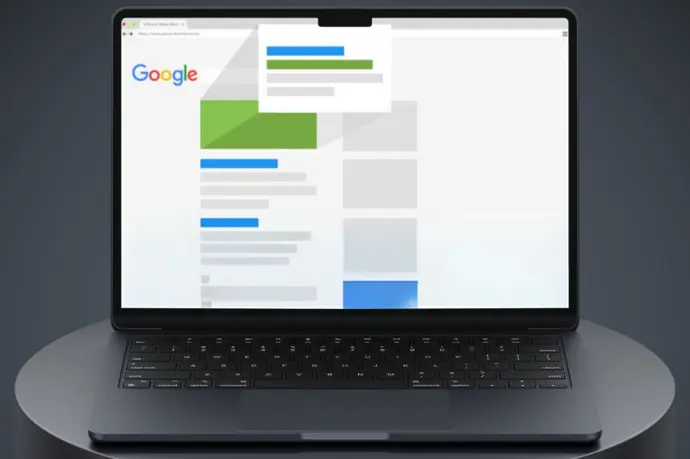 La pantalla de una computadora portátil que muestra la página de búsqueda de Google.