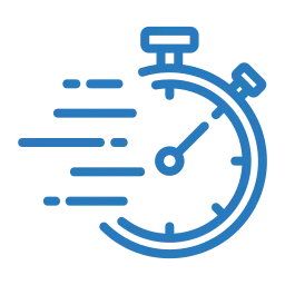 Un icono de cronómetro azul sobre fondo negro, que representa el tiempo o la velocidad