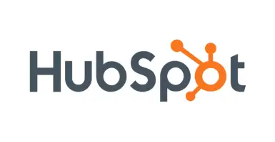 Un gran logotipo naranja y gris para la empresa HubSpot, una plataforma de software de marketing y ventas.