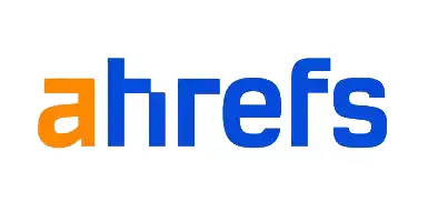 Texto azul con "ahrefs" escrito sobre un fondo blanco