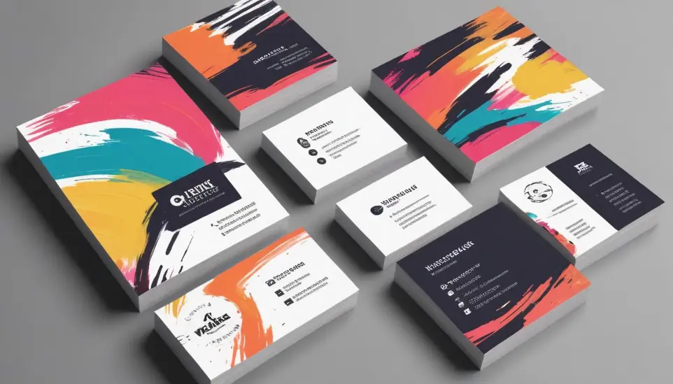 Folletos, invitaciones y tarjetas de visita con texto y logotipo.