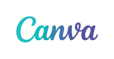 Logotipo de Canva. En un colorido texto dibujado a mano que dice "Canva" en tonos verde azulado y morado.