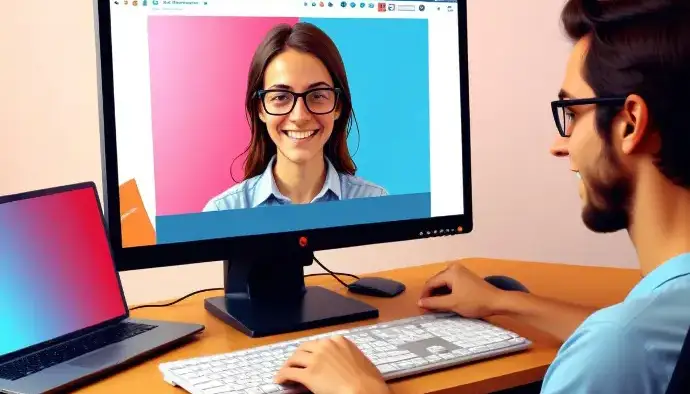 Una joven caucásica con cabello largo y oscuro, con gafas y sonriendo a la cámara