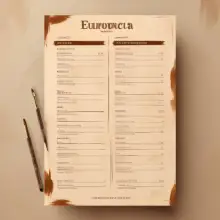 Un menú o lista antiguo y gastado con el título "Europaeduca" y varios elementos que se enumeran a continuación