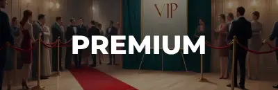 Una alfombra roja que conduce a un evento VIP con un gran cartel VIP en un caballete, rodeado de gente vestida formalmente.